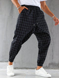 Men's Plaid Drawstring Sweatpants, Pocket Casual Comfy Hip Pop Jogger Pants, Men's Clothing