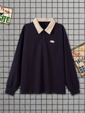 Plus Size Men's Varsity Style Golf Shirt Contrast Color Shirt For Spring Fall Winter, Men's Clothing