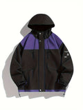 kkboxly  Men's Outdoor Casual Loose Hooded Jacket Color Block Windproof Waterproof Outdoor Hiking Jacket