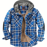 Men's Warm Fleece Hooded Plaid Retro Coat For Fall Winter