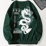 kkboxly  Men's Casual Japanese Characters & Chinese Dragon Print Crew Neck Sweatshirt