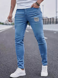 kkboxly  Slim Fit Ripped Jeans, Men's Casual Street Style Distressed High Stretch Denim Pants For Spring Summer, Men's Bottoms