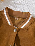 2025 kkboxly  Girls 2pcs Long Sleeve Baseball Jacket Button Coat & Pleated Short Skirt Letter B Print Corduroy Preppy Casual Kids Clothes For Spring And Autumn