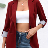 2025 kkboxly  Solid Lapel Blazer, Elegant Open Front Work Office Outerwear, Women's Clothing