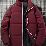 kkboxly  Men's Warm Padded Jacket, Casual Lapel Puffer Coat For Fall Winter