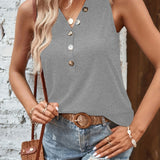 kkboxly  Button V Neck Tank Top, Casual Loose Fashion Sleeveless Spring Summer Tank Top, Women's Clothing
