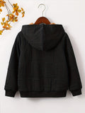 kkboxly  Boys Casual Textured Non Stretch Hooded Fleece Lining Zip Up Jacket, Kids Clothing For Spring Fall