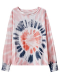 kkboxly  Tie Dye Long Sleeved T-shirts, Comfort Loose Crew Neck Active Comfort Sweatshirt, Women's Clothing