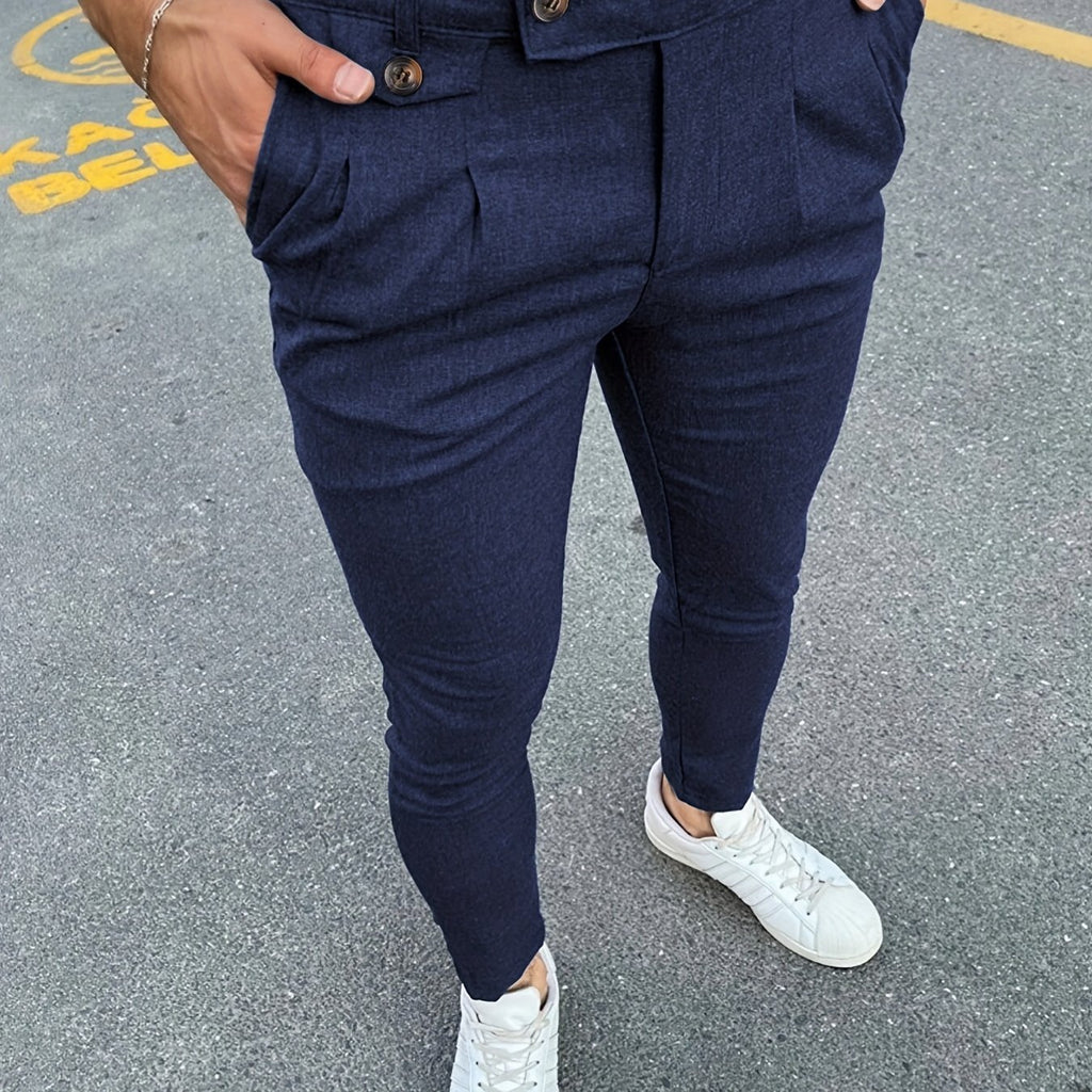 Slim Fit Elegant Slacks, Men's Casual Vintage Style Slightly Stretch D Kkboxly Slim Fit Elegant Slacks, Men's Casual Vintage Style Slightly Stretch D Kkboxly