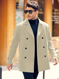 kkboxly  Plus Size Men's Fashion Fleece Coat For Autumn/winter, Double-breasted Lapel Coat, Mid-length Windbreaker For Big & Tall Males