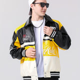 kkboxly  Men's Stylish Color Matching Embroidery Pattern Jacket With Pockets, Casual Breathable Button Up Baseball Collar Long Sleeve Jacket For Spring Fall
