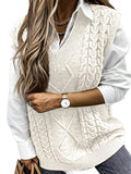 kkboxly  Cable V-Neck Sweater Vests, Casual Loose Sleeveless Fall Winter Knit Sweater Vest, Women's Clothing