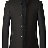 kkboxly  Warm Wool Blend Jacket Coat, Men's Casual Stand Collar One Breasted Jacket For Fall Winter, Father's Gift