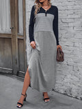 kkboxly  Women's Casual Loose Dress Long Sleeve Front Asymmetric Dress Striped Button Dress