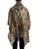 kkboxly  Leaf Pattern Hooded Waterproof Raincoat, Men's Breathable Poncho Cloth For Outdoor Activities