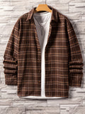 kkboxly  Men's Plaid Turndown Collar Long Sleeve Shirt, Trendy Comfy Loose Shirt For Spring Autumn