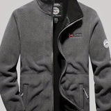 Male Casual Warm Plush Fleece Jacket, Comfy Thermal Slightly Stretch Coats For Men's Winter Outdoor Activities
