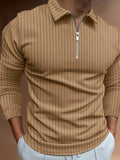 kkboxly  Men's Casual Long Sleeves Zip Up Polo Shirts, Lapel Collar Tops Pullovers, Men's Clothing For Spring Autumn