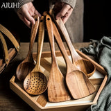 kkboxly 5pcs Wooden Kitchen Utensils Set, Wooden Spoons Natural Spurtle Set For Non-stick Pan, Kitchen Ladle And Wok Spatulas, Kitchen Stuff