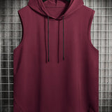 kkboxly  Mens Basic Slightly Stretch Hooded Sleeveless Drawstring Vest, Male Clothes For Summer