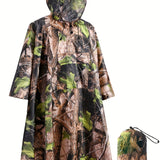 kkboxly  Leaf Pattern Hooded Waterproof Raincoat, Men's Breathable Poncho Cloth For Outdoor Activities