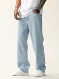 kkboxly  Men's Light Blue Straight Leg Cotton Jeans