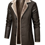 kkboxly  Men's Casual Faux Pu Leather Long Sleeves Button Trench Coats