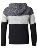 kkboxly  Color Block Hooded Cardigan Jacket, Men's Casual Stylish Slightly Stretch Zip Up Sweater For Spring Fall