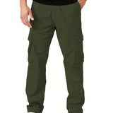 dunnmall  kkboxly  Trendy Solid Cargo Pants, Men's Multi Flap Pocket Trousers, Loose Casual Outdoor Pants, Men's Work Pants Outdoors Streetwear