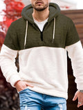 Cool Fluffy Thermal Hoodies For Men, Men's Casual Color Block Polar Fleece Pullover Hooded Sweatshirt With Kangaroo Pocket Streetwear For Winter Fall, As Gifts