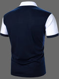 kkboxly  Stripe Pattern Casual Mid Stretch Button Up Short Sleeve Polo Shirt, Men's POLO For Summer