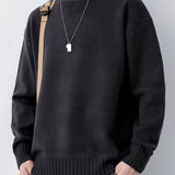 All Match Knitted Sweater, Men's Casual Warm Slightly Stretch Crew Neck Pullover Sweater For Fall Winter