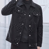 kkboxly  Men's Casual Checkerboard Pattern PU Leather Jacket, Button Up Lapel Jacket