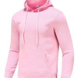 kkboxly  Men's Solid Color, Pocket Drawstring, Thermal Hoodie