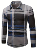 kkboxly Men's Plaid Print Long Sleeve Casual Lapel Collar Shirt, Men's Clothes For Spring Summer