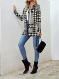 kkboxly  Houndstooth Print Open Front Jacket, Casual Long Sleeve Versatile Outerwear, Women's Clothing