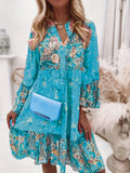 kkboxly Women's Floral Print Boho Holiday Dress with Ruffle Hem and V-neck - Perfect for Any Occasion!