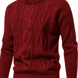 kkboxly  Men's Stylish Solid Knitted Sweater, Casual Mid Stretch Breathable Long Sleeve Crew Neck Top For City Walk Street Hanging Outdoor Activities
