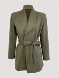 kkboxly  Solid Double Breasted Lapel Belted Blazer, Casual Long Sleeve Dual Pockets Blazer, Women's Clothing