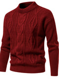 kkboxly  Men's Stylish Solid Knitted Sweater, Casual Mid Stretch Breathable Long Sleeve Crew Neck Top For City Walk Street Hanging Outdoor Activities