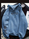 realaiot  Embroidered Drawstring Hoodie, Casual Long Sleeve Drop Shoulder Outwear, Women's Clothing