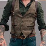 kkboxly  Men's Vintage Sport Style Vest, Casual Single Breasted Waistcoat For Business Banquet Party Dinner