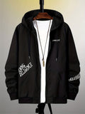 Letter Print Zip Up Hoodie, Men's Casual Hooded Jacket For Fitness
