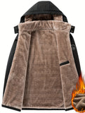 kkboxly  Men's Warm Fleece Hooded Jacket, Casual Windproof Jacket With Zipper Pockets For Fall Winter