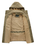 kkboxly  Men's Cargo Jacket Warm Coats Fleece Lined Military Jackets Cotton With Removable Hood