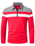 kkboxly Casual Men's Long Sleeve Zip Lapel Polo Shirt For Fall Outdoor, Comfortable Male Shirt For Golf Sports, Gift For Man