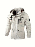 kkboxly  Windbreaker Hooded Jacket, Men's Casual Zip Up Multi Pocket Jacket Coat For Fall Winter Outdoor Activities