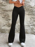 kkboxly  Solid Color Flare Leg Pants, Casual Elastic Waist Loose Pants, Women's Clothing