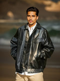 kkboxly  Men's Solid PU Jacket, Cool Personalized Cargo Jacket With Pockets For Autumn/winter, Men's Clothing, Plus Size
