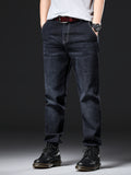 kkboxly  Men's Classic Design Jeans, Fashion Versatile Solid Denim Pants With Highly  Stretchy Fabric, Oversized Pants For Big & Tall Males, Plus Size